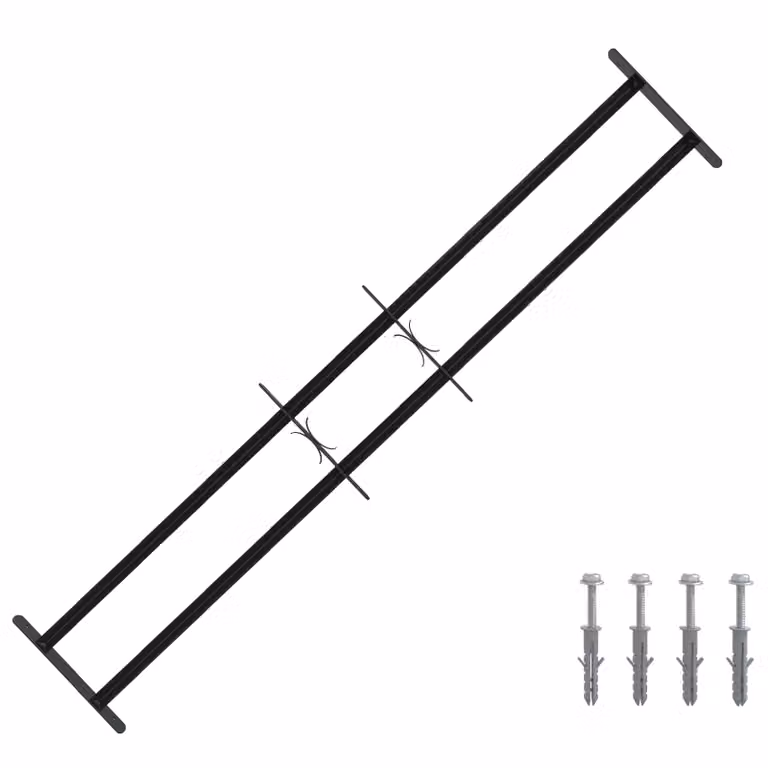 Set di 3 Griglie di Sicurezza per Finestre vidaXL in Acciaio con 2 Traverse, Colore Nero, Regolabili da 93 a 174 cm