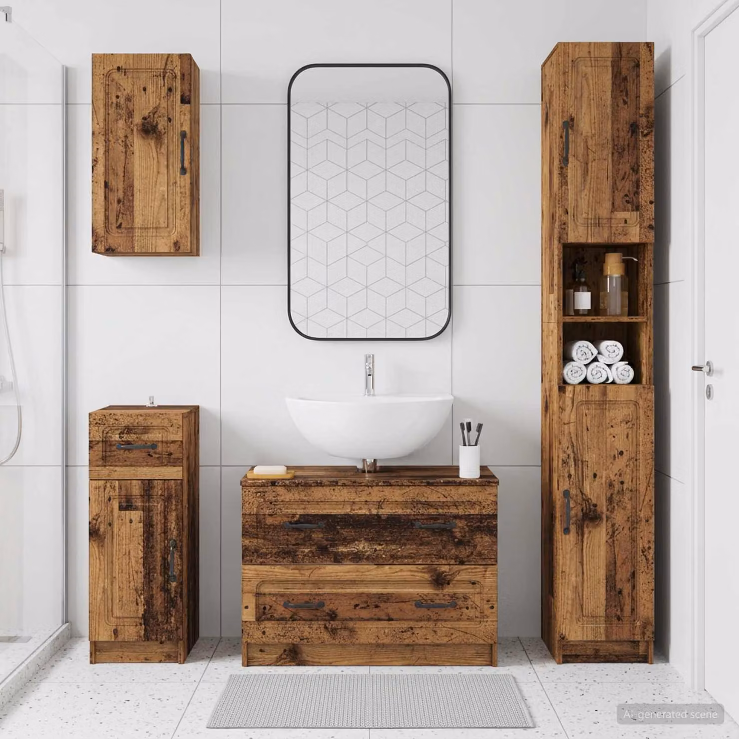 Set di mobili da bagno moderno vidaXL UTRECHT in legno marrone composto da 4 pezzi con mobile lavabo e pensili a muro