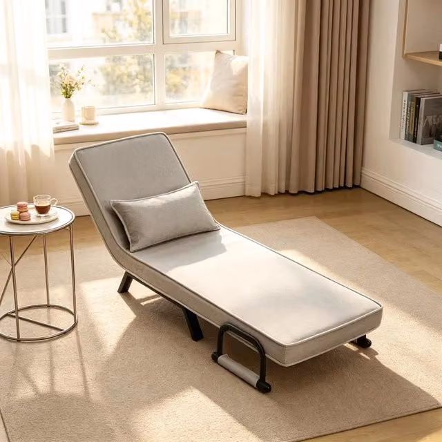 Sedia letto pieghevole WISHDOR relax recliner in tessuto e metallo, colore grigio, L: 75 cm, P: 65 cm, H: 26 cm – 1