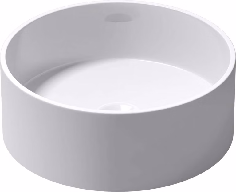doporro Lavabo da Appoggio, Lavandino Bagno 40x40x15cm, Lavabo Tondo da Minerale Fuso Colossum804, Bianco Lucido