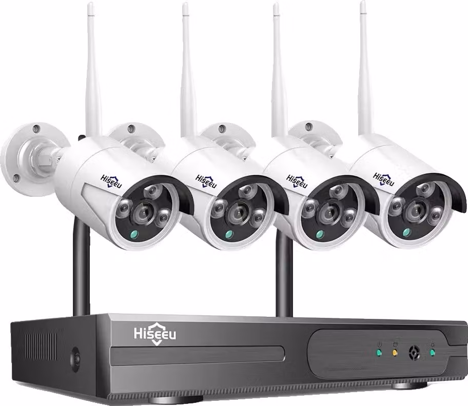 Sistema di sorveglianza CCTV wireless Hiseeu, 10CH NVR, 4 telecamere, rilevamento umanoide AI, 16CH 4PCS 5MP Camera, 3T (户外运动)