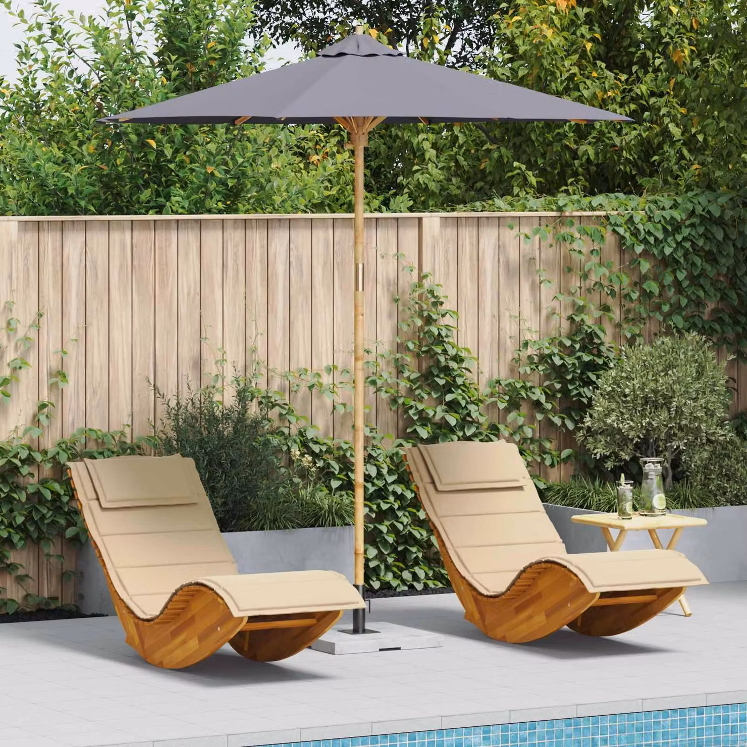 Maison Exclusive - Ombrellone da giardino rotondo, diametro 240 x 260 cm, bambù, grigio scuro