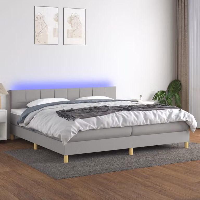 Letto a molle con materasso e illuminazione LED vidaXL, Grigio Chiaro, L/P: 200 x 200 cm