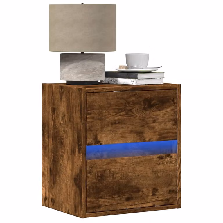 vidaXL Comodino a Parete con Luci LED integrate in Rovere Fumo e MDF Marrone