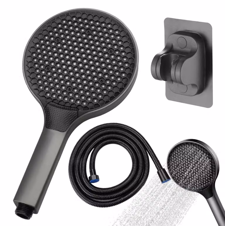 Doccia con flessibile, lunghezza 1,5 metri, a risparmio idrico, 3 tipi di getto, alta pressione, diametro 150 mm, colore grigio