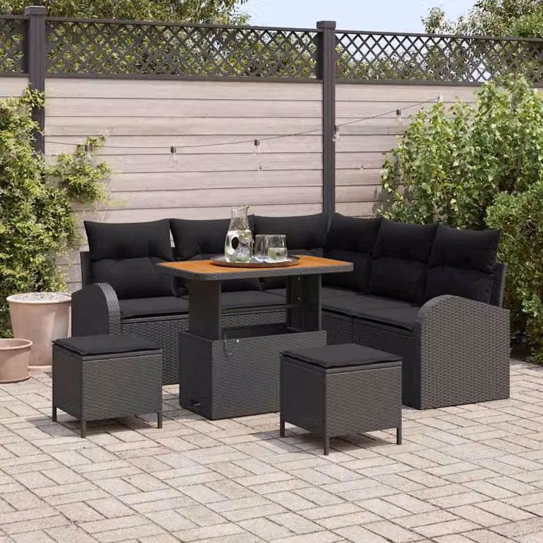 Maison Exclusive - Set da giardino composto da 8 pezzi, divano in rattan sintetico nero