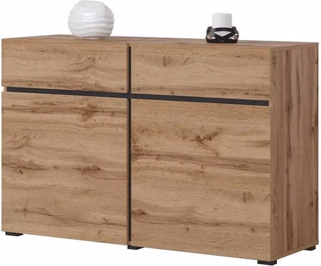 Buffet 120cm colori rovere e nero collezione HAVANA. Credenza design con 2 porte e 2 cassetti.