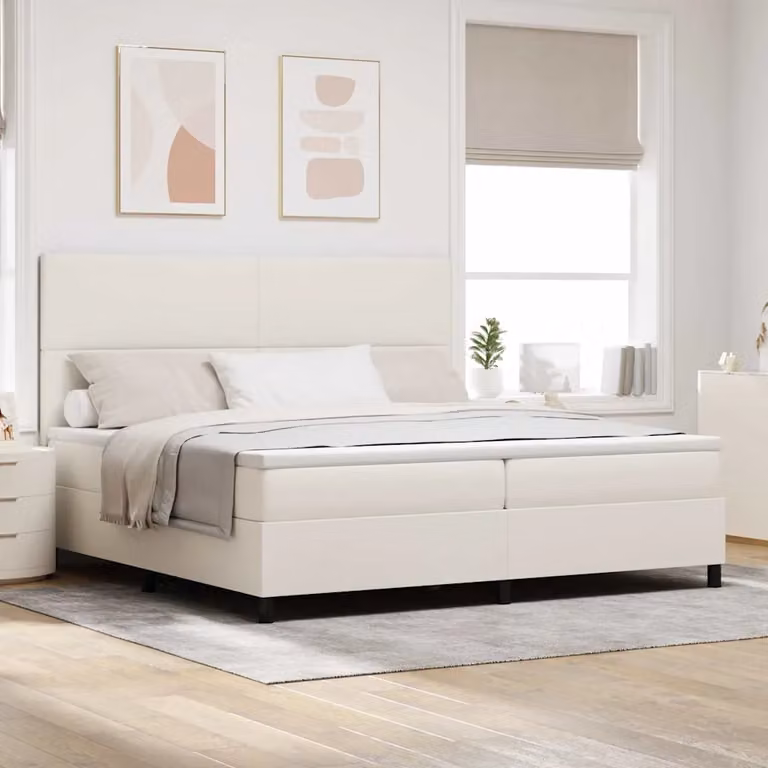 Letto a molle vidaXL in tessuto cord beige e bianco L: 200 cm, P: 200 cm, H: 203 cm