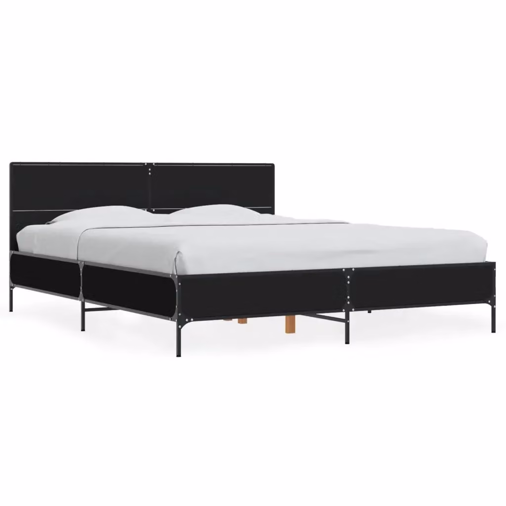 Letto Giroletto Nero vidaXL in Legno Multistrato e Metallo L: 150 cm, P: 200 cm – 2
