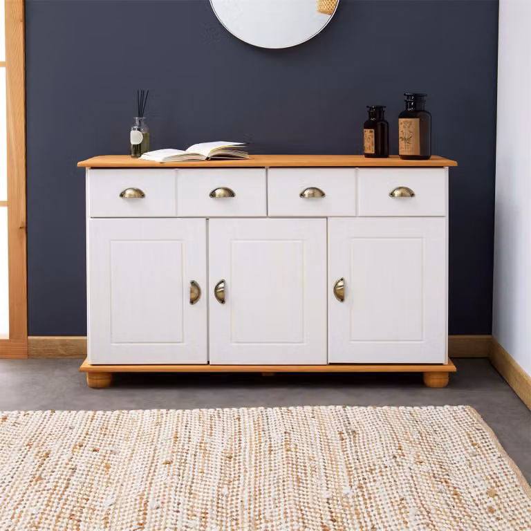 Credenza COLMAR, pino massiccio, bianco/marrone, stile rustico