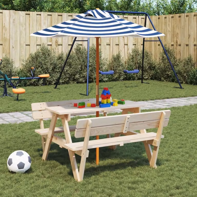 Maison Exclusive - Tavolo da picnic per 4 bambini con ombrellone, in legno massello di abete
