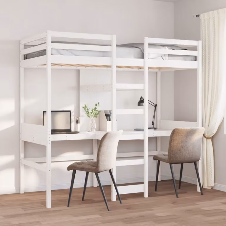 vidaXL Giroletto Soppalco in Legno di Pino Bianco senza Materasso L 200 x P 80 cm