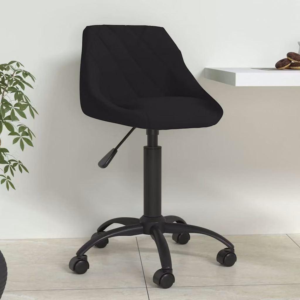 Sedia da Pranzo Moderna vidaXL in Velluto Nero con Ruote e Seduta Girevole 360 Gradi