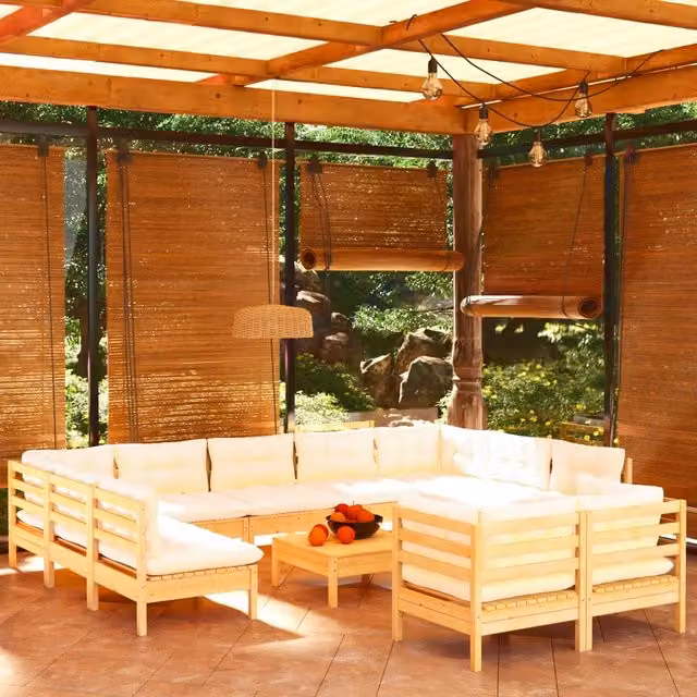 Set di Divani da Giardino a Forma di U vidaXL in Legno di Pino Massello con Cuscini Beige 12 Pezzi