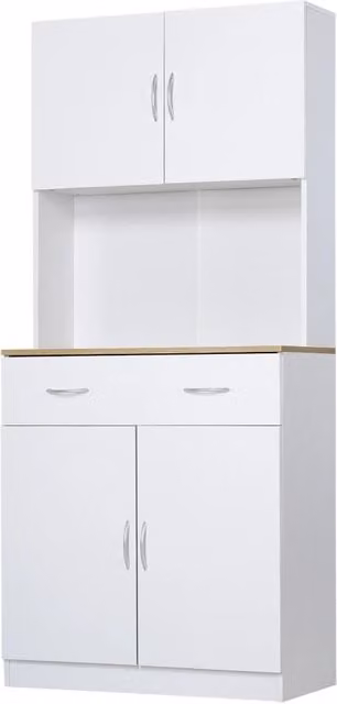 Credenza Cucina con Armadietti a 2 Ante e Cassetto in Legno, 80x40x180cm, Bianco
