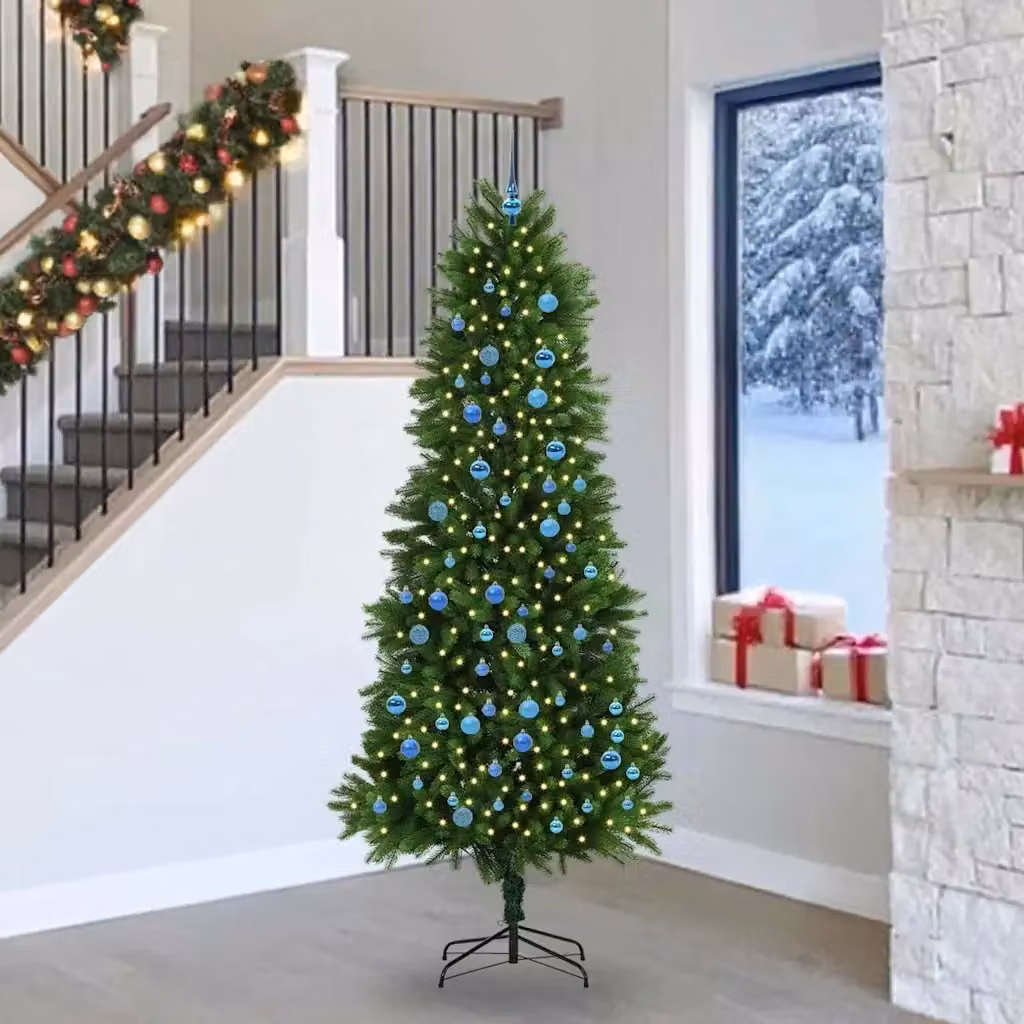 Albero di Natale moderno verde con 300 LED luce bianca calda e supporto in plastica, Altezza: 240 cm – 2