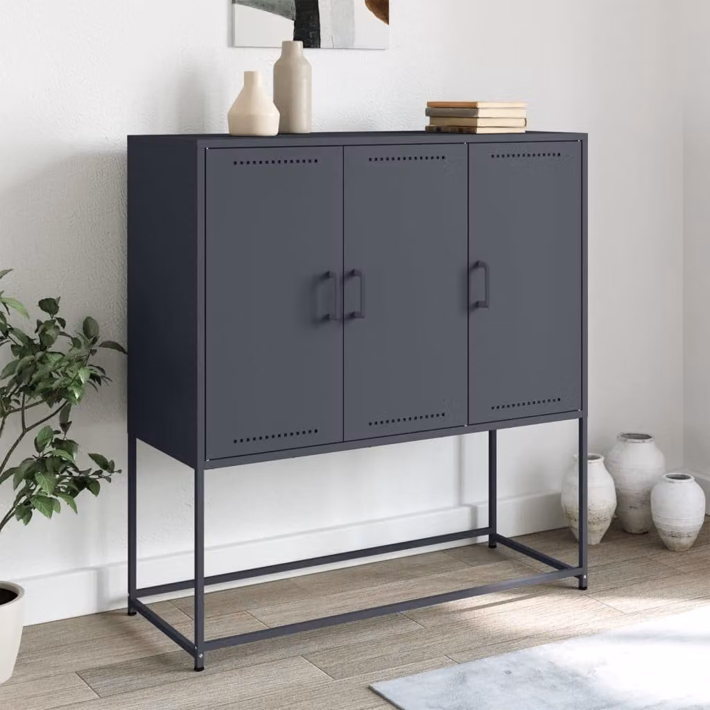 Credenza in stile industriale vidaXL in acciaio antracite L: 100,5 cm, P: 39 cm, H: 107 cm