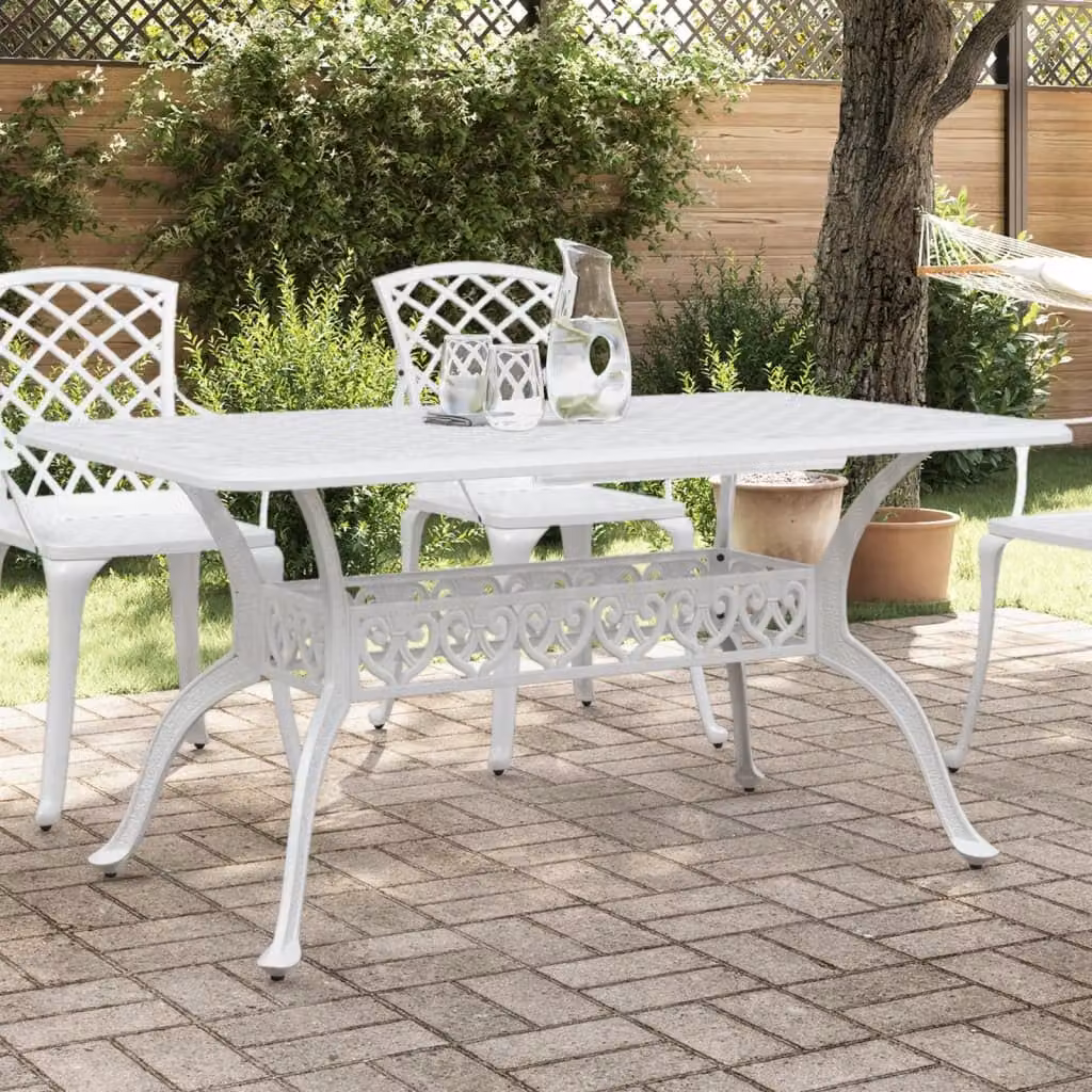 vidaXL Tavolo da giardino rettangolare in alluminio bianco L: 150 cm, P: 90 cm, H: 72 cm