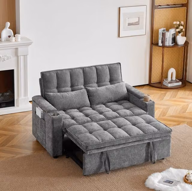 Divano Letto 3 in 1 in Chenille 142 cm con Funzione Relax e Contenitore; Grigio; per Soggiorno