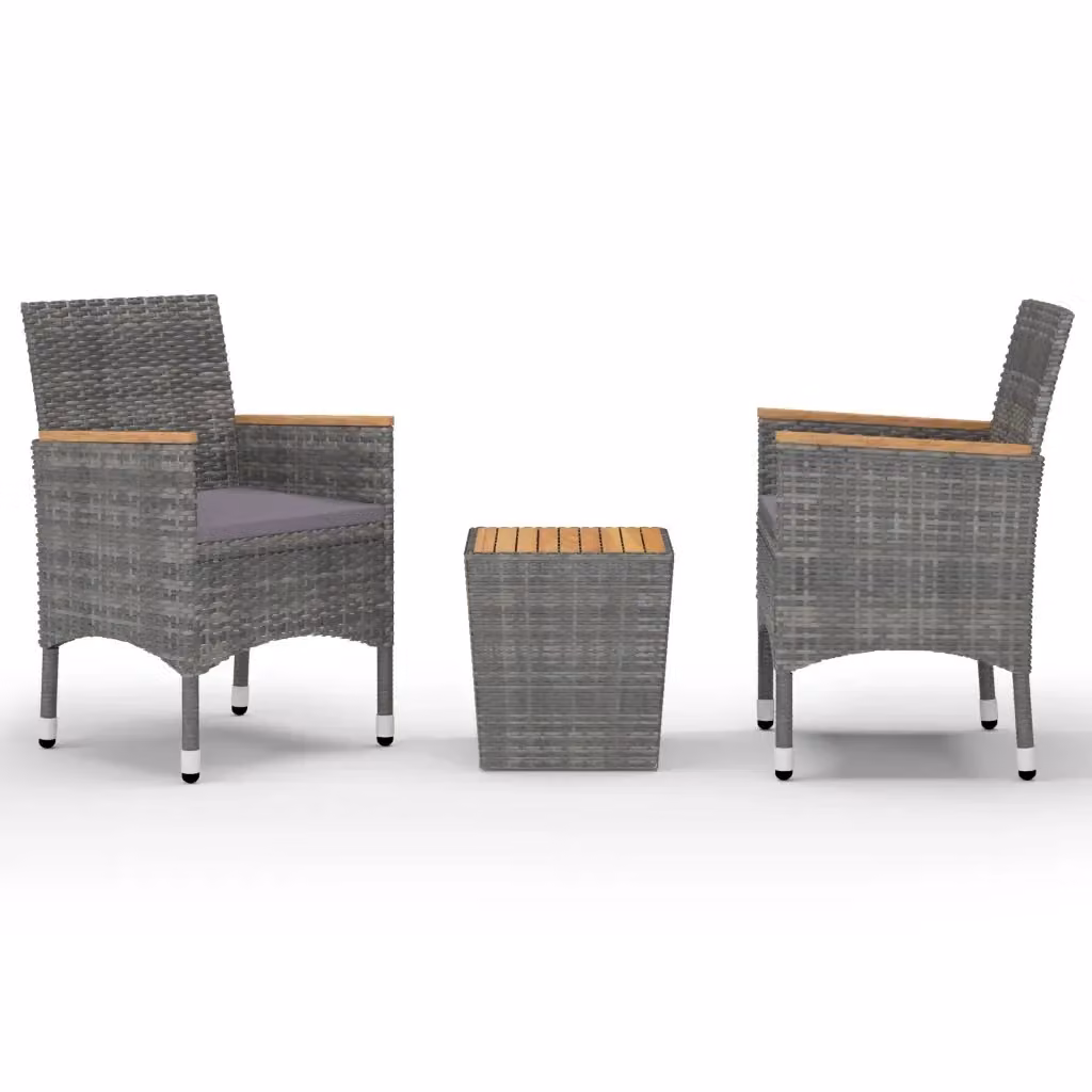 vidaXL Set da Bistrot 3 pz in Polyrattan e Legno di Acacia Grigio – 2