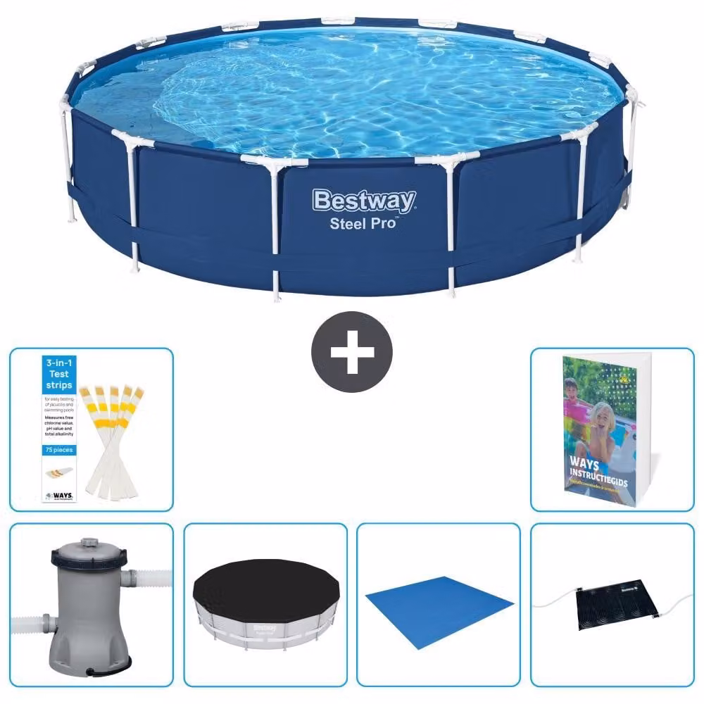 Piscina gonfiabile Bestway Steel Pro, rotonda, dimensioni 396x84 cm, composta da 5 parti, modello S214