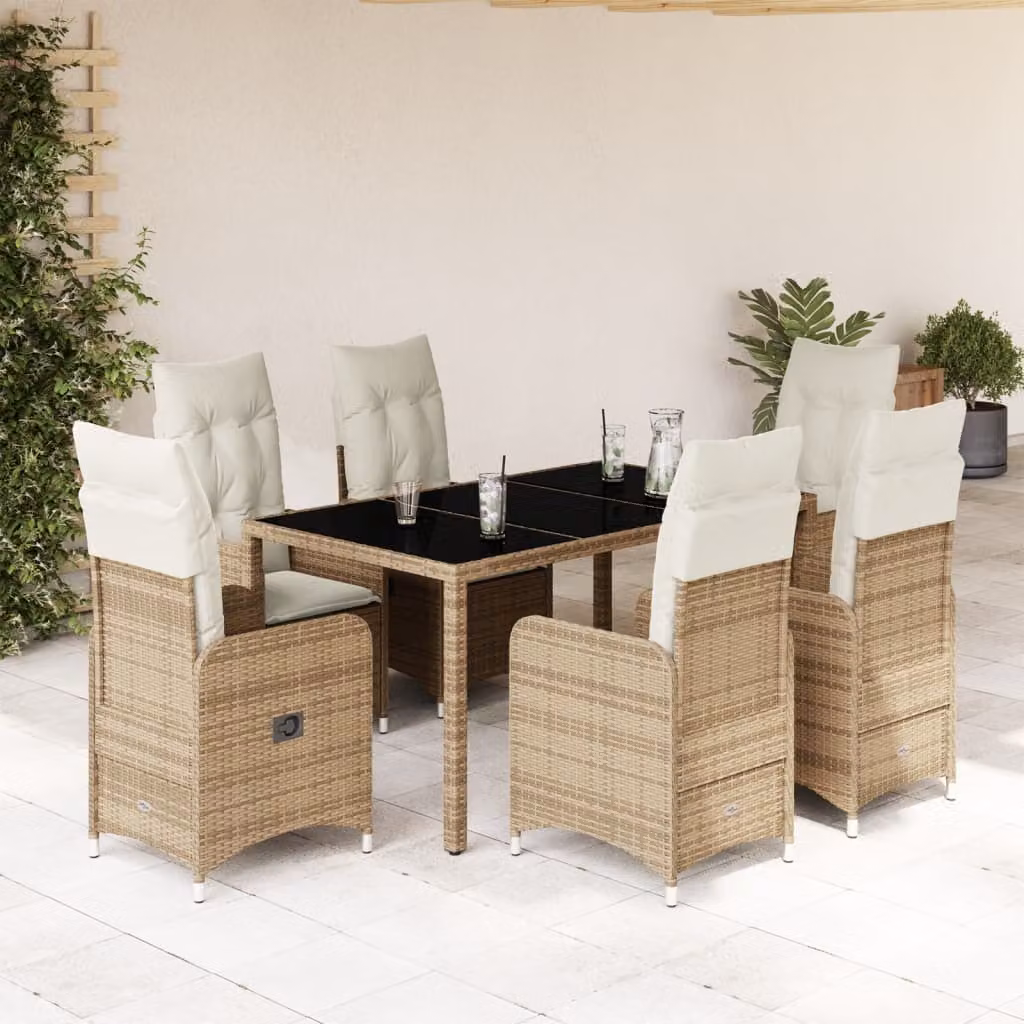 Maison Exclusive - Set da Bistrò da Giardino 7 pz con Cuscini Beige in Polyrattan