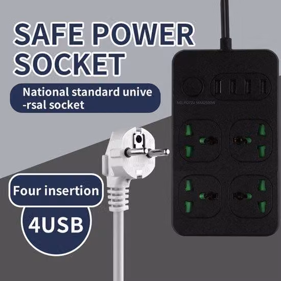 Presa multipla con porte USB e Type-C, per l'ufficio e la casa, scatola di derivazione rotonda, versione nera