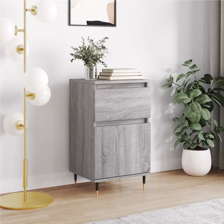 Credenza moderna vidaXL in legno multistrato e metallo, Grigio, L 40 cm x P 35 cm x H 70 cm