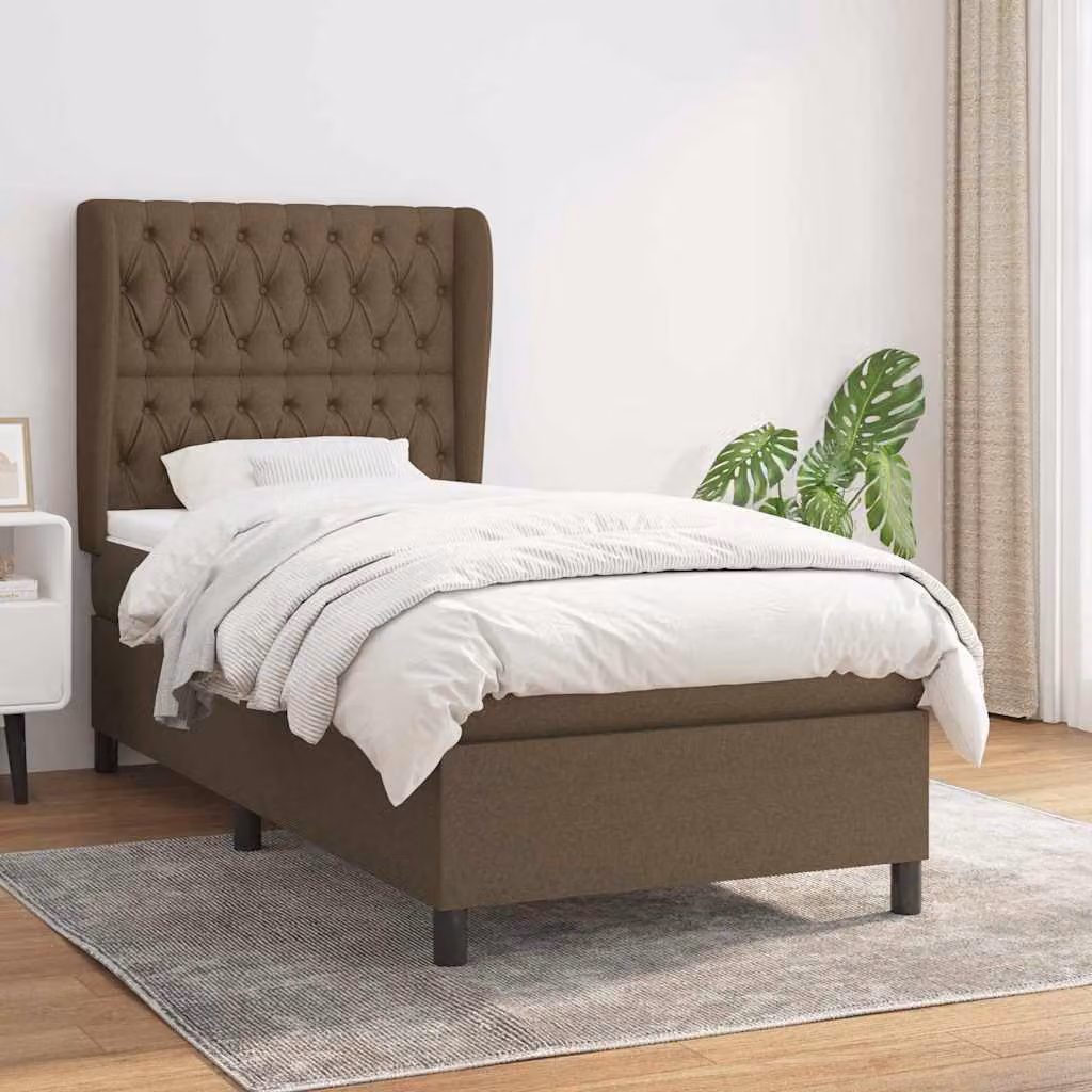 vidaXL Giroletto a Molle con Materasso Ibrido in Tessuto Marrone e Bianco L/P/H: 100 x 200 x 40 cm – 1