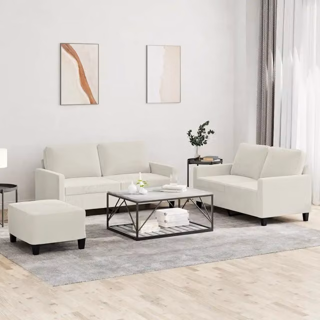 Set di Divani 3 pz con Cuscini Crema in Velluto 3201514