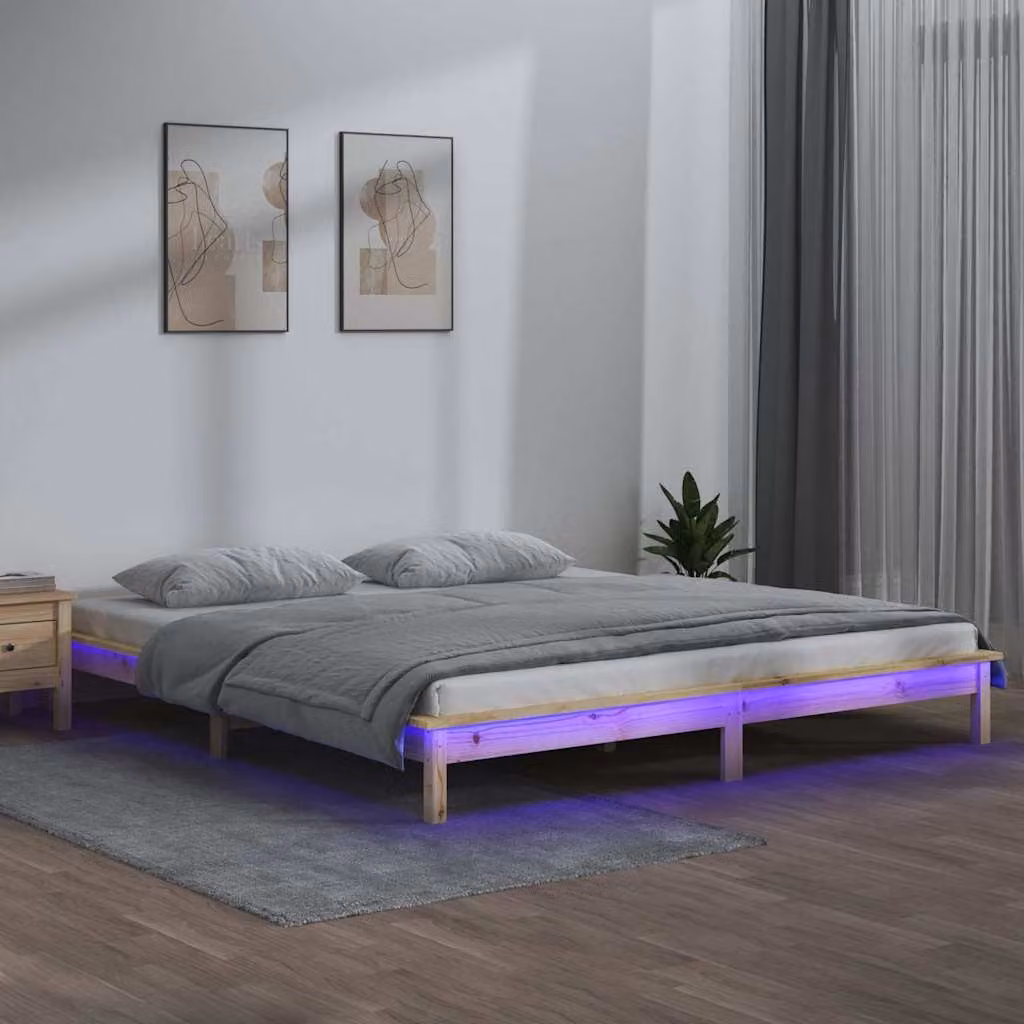 Giroletto vidaXL in legno massello di pino con illuminazione LED e porta USB, L/P/H: 120 x 200 cm