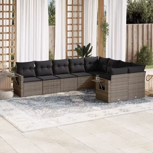 Set Divano da Giardino 9 pz con Cuscini Grigio in Polyrattan 3220639