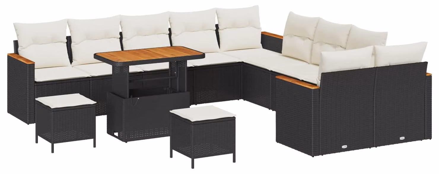 Set Divano da Giardino 13 pcs Nero polyrattan