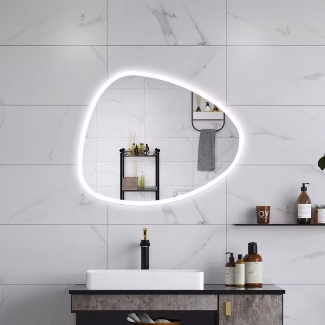 Specchio da bagno AICA bianco con LED dimmerabile, funzione memoria e antiappannamento, L: 80 cm, H: 65 cm