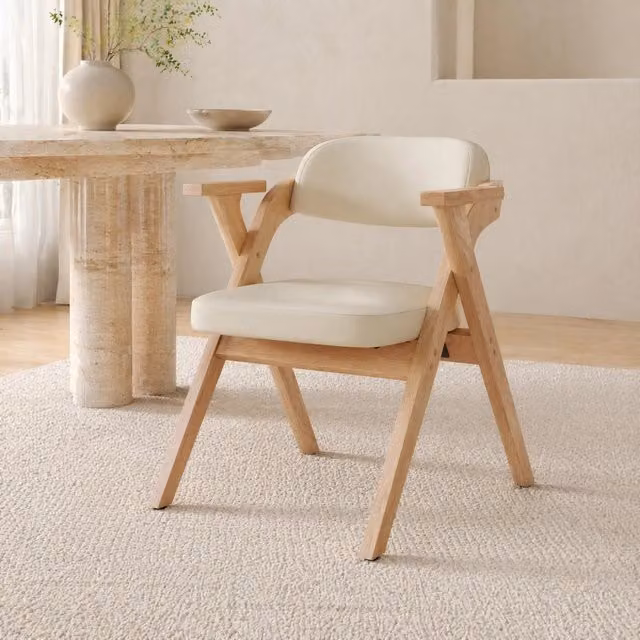 Set di 2 sedie da pranzo pieghevoli con braccioli in legno massello e lino beige