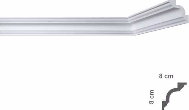 Set di 50 cornici decorative per soffitto Bovelacci in polistirolo bianco, mod. I780, L/P/H: 8 x 8 x 200 cm