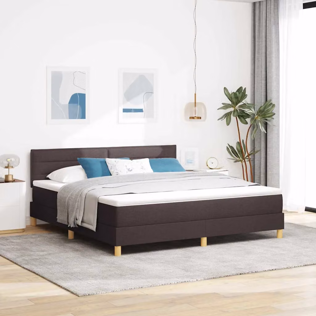Letto matrimoniale moderno vidaXL in tessuto marrone con illuminazione LED sottostante e porta USB, L/P: 180 x 200 cm