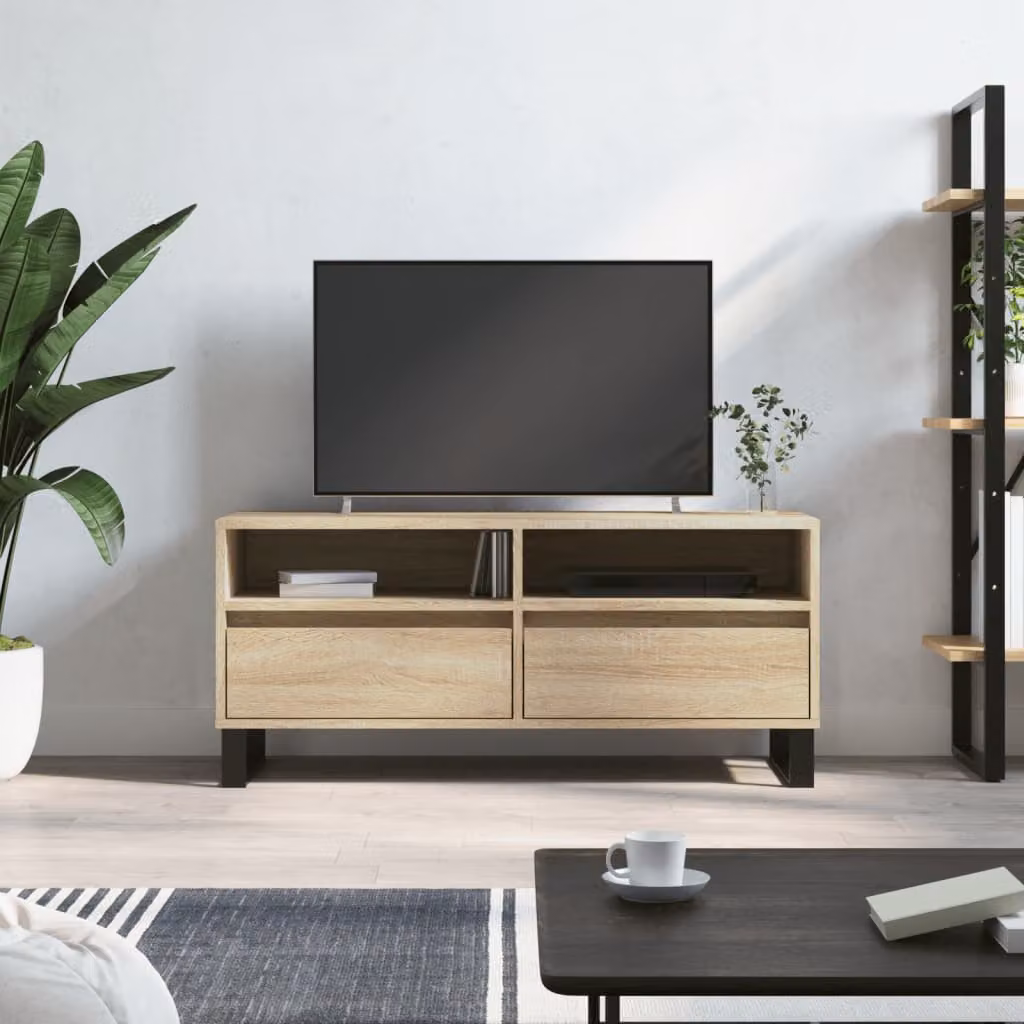 Mobile TV vidaXL in legno Rovere Sonoma marrone con ruote L 100 cm, P 34,5 cm, H 44,5 cm