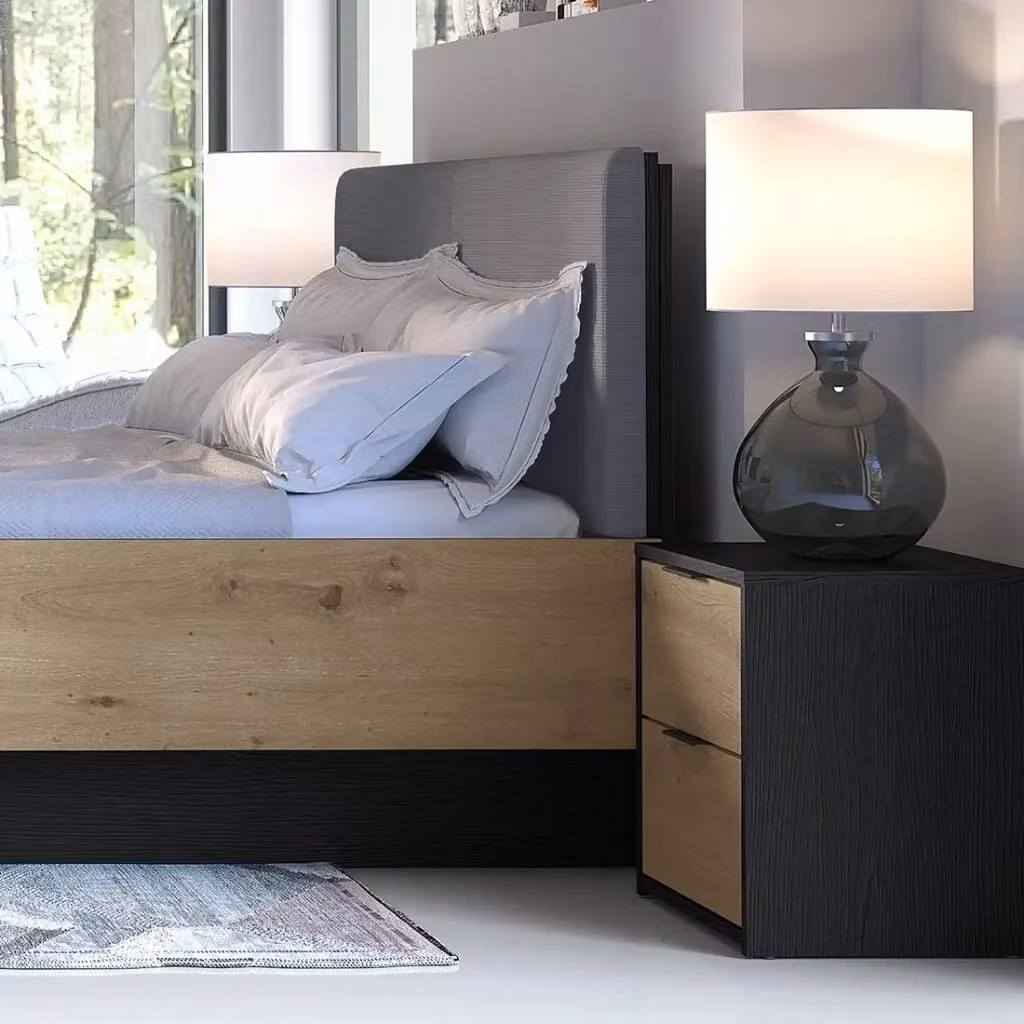 Set di Due Comodini Meublorama Moderni in MDF Colore Nero e Marrone Opaco – 2