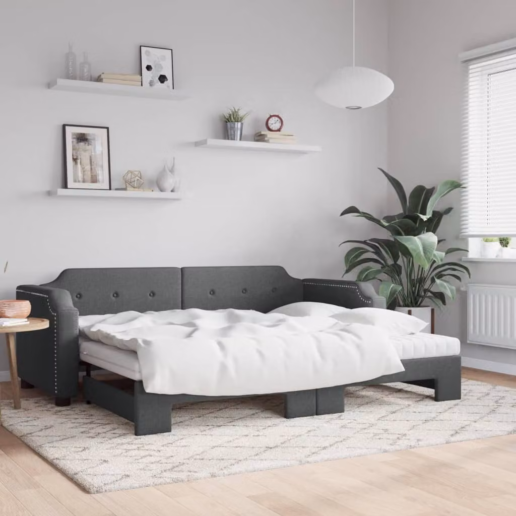 Maison Exclusive - Divano letto estraibile con materasso grigio scuro 90x190 cm in tessuto