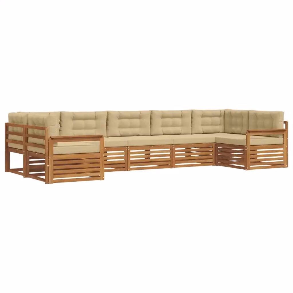 Set di divani da esterno a L vidaXL in legno di acacia con cuscini, Beige e Marrone – 2