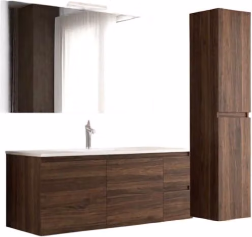 Mobile da Bagno Sospeso con Lavabo 100 cm e Specchio Bali Light 2+2 Noce Scuro