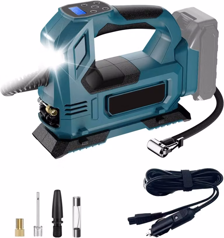 Pompa d'aria elettrica - Compressore per pneumatici - Senza fili - Per batteria da 18V - Con luce LED - Senza batteria