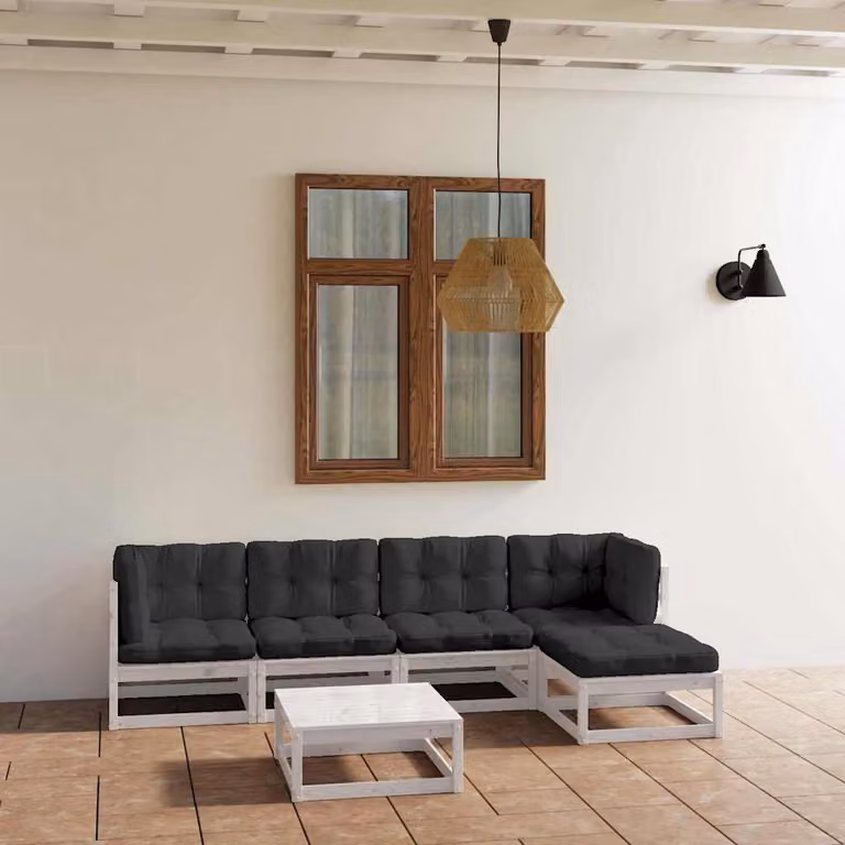 vidaXL Set Divani da Giardino 6 pz in Legno di Pino con Cuscini e Tavolino Moderno