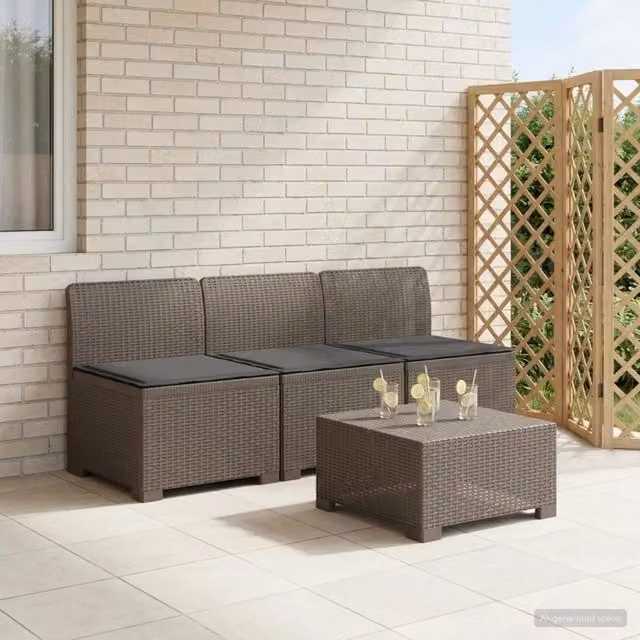 Divano da esterno-Divano da Giardino 3 posti con cuscini in look rattan PP 743095