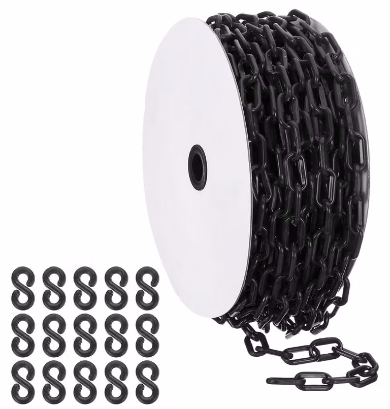Catena in plastica, lunghezza 28 metri, colore nero, utilizzata per delimitare aree o creare barriere di sicurezza
