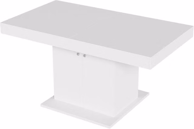 Tavolo da pranzo allungabile 140/180x80x76 cm con contenitore, struttura in legno e metallo, bianco