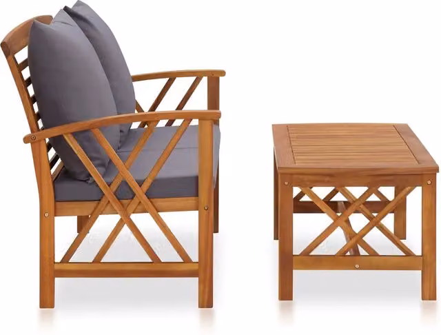 Set Divani da Giardino 2 pz | Set Salotto da Giardino con Cuscini in Massello di Acacia
