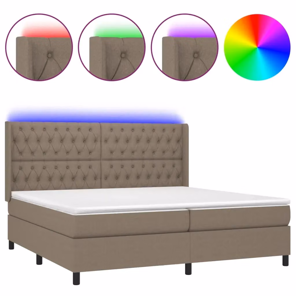 Letto a Molle vidaXL con Testiera in Tessuto, Illuminazione LED e Porte USB, L/P: 200 x 200 cm – 2