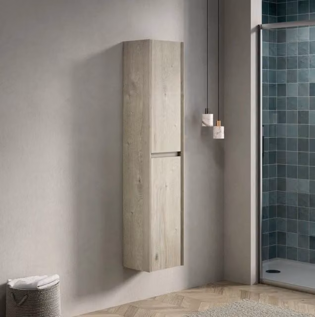 Armadio da bagno a 2 ante in compensato color bianco sporco con ripiani regolabili